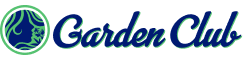 Garden Club logo featuring a stylized profile of a woman surrounded by a green circular border and elegant blue-green text
